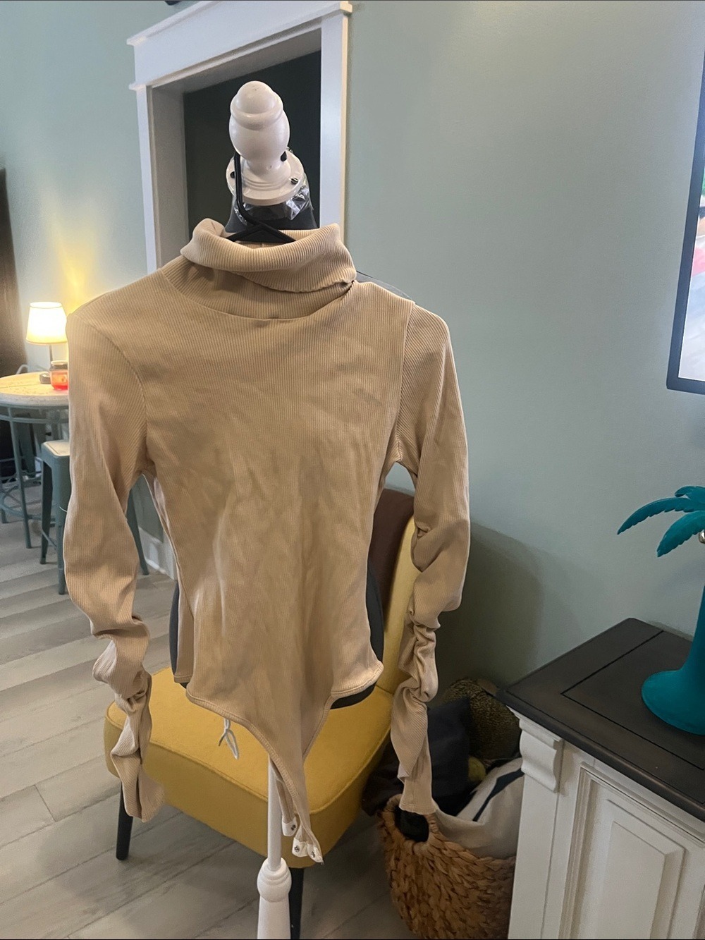 Fashion Nova Beige Turtleneck Long Sleeve Bodysuit